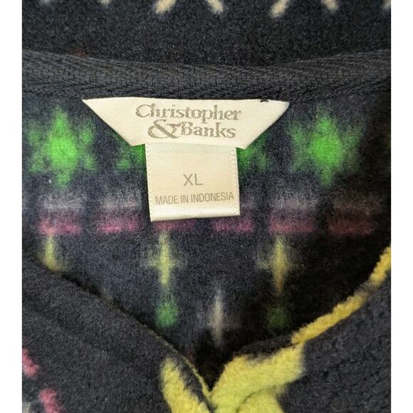 CHRISTOPHER & BANKS Fleece Vest Size XL Christmas Holiday Fir Trees Snowflakes - Picture 2 of 8